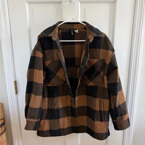 H&M Black and Brown Plaid Utility Jacket